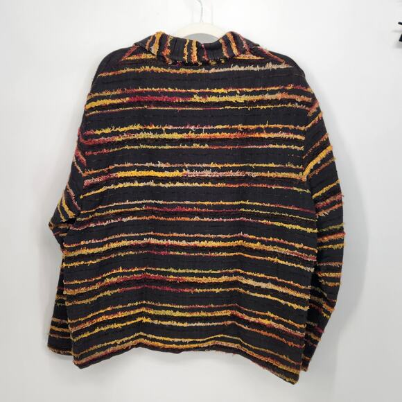 Mirosol Black Multicolor Fringe Cotton Lagenlook Button Down Jacket Women L - Picture 7 of 8